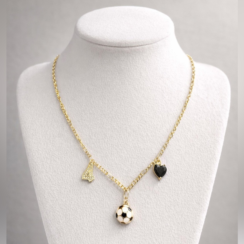 Gold and Black Soccer Charm Necklace from Fable Lane, 16”, includes #4 charm